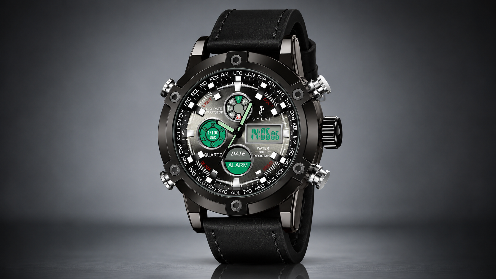 Sylvi Iconic Analog Digital Leather Strap Watch