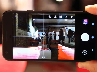 A Google Pixel XL smartphone on display