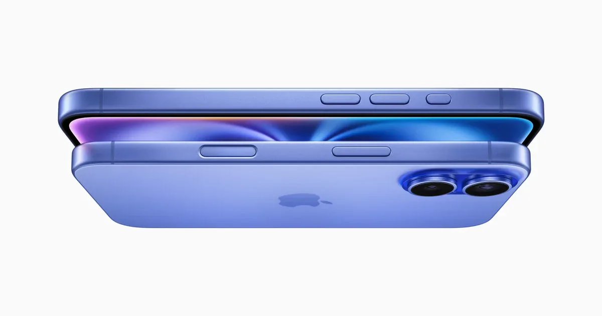 Official Apple image of the ultramarine iPhone 16 family