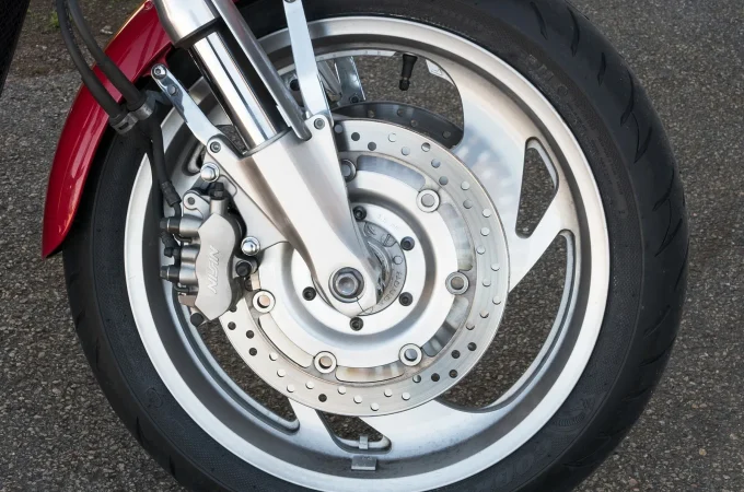 Front wheel and disc brake on a Honda VTX 1800 C