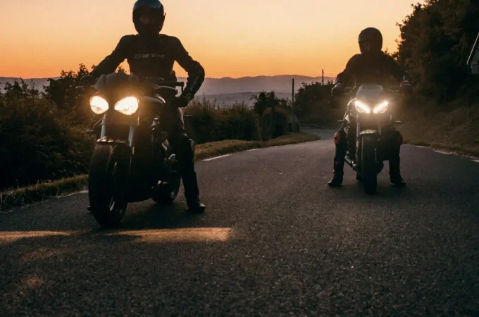 Motorcyclists riding on an open road