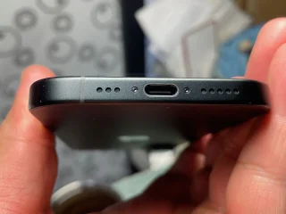 USB-C connector on an iPhone 16