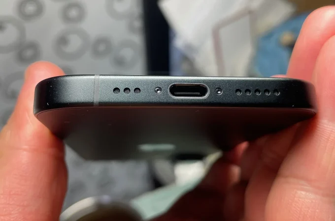 USB-C connector on an iPhone 16