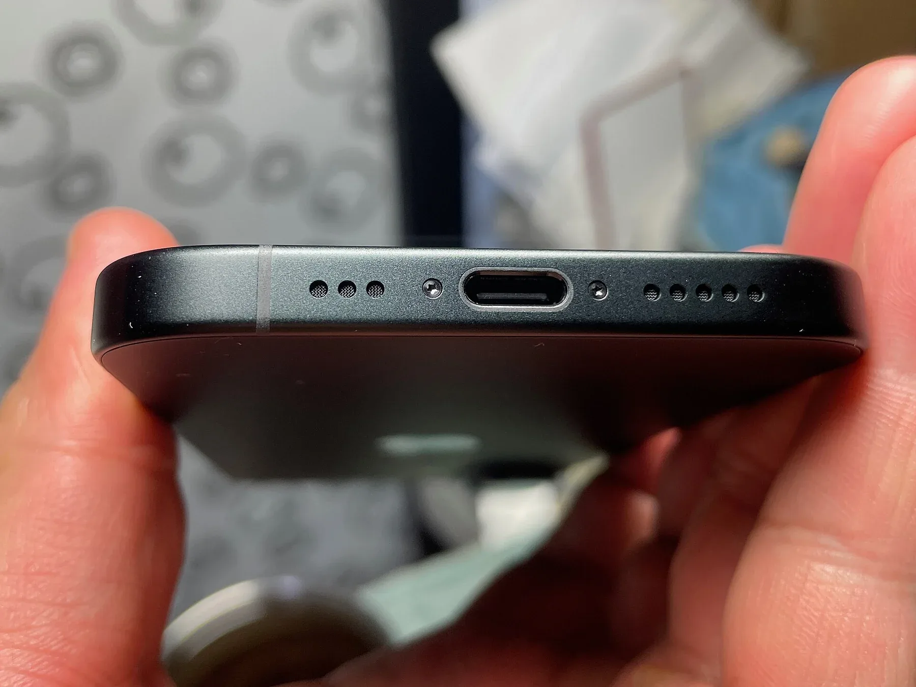 USB-C connector on an iPhone 16